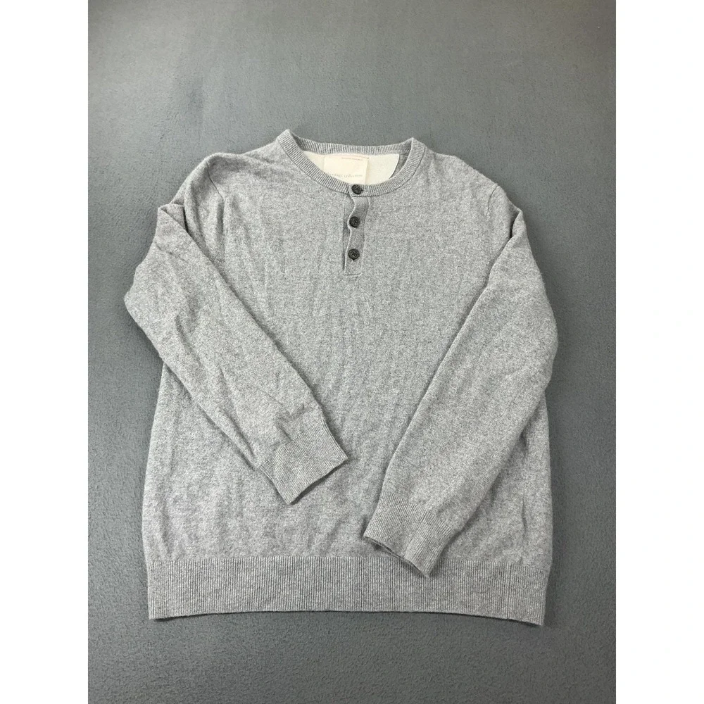 Banana Republic Sweater Mens Large Gray Merino Wool Cashmere Henley Knit Top